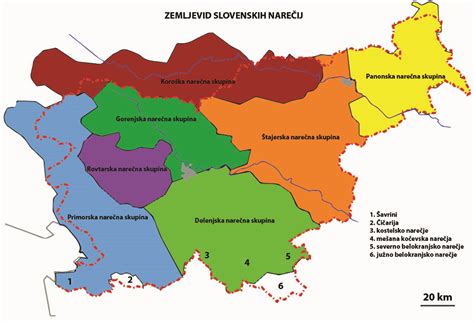 Zemljevid slovenskih narečij s poudarkom na panonski skupini in prekmurskem območju.