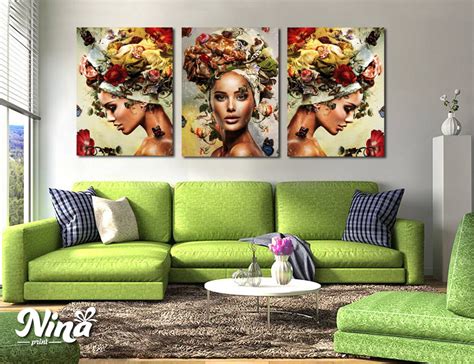 Različne slike na platnu z motivi sadja, zelenjave in pijač