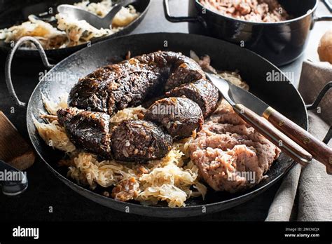 Thematic photo of a traditional Slovenian winter dish with sauerkraut.