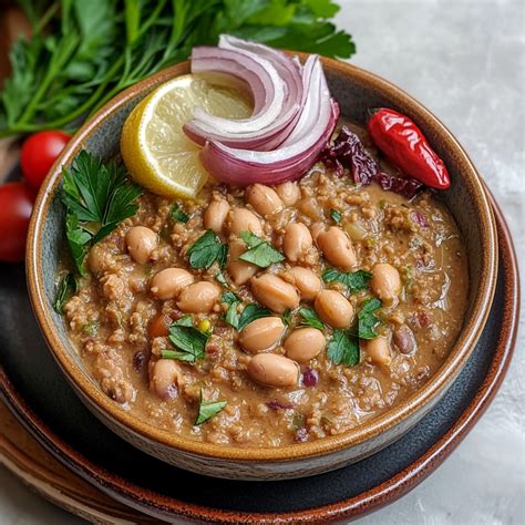 Fotografija Ful Medames z dodatki in kruhom