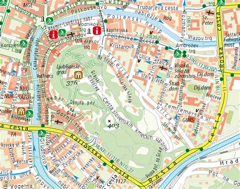 Karta Ljubljane z okolico in označenimi restavracijami