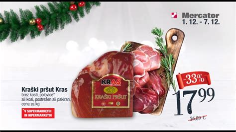 Asortiman pršuta in delikatesnih mesnin v Mercatorju