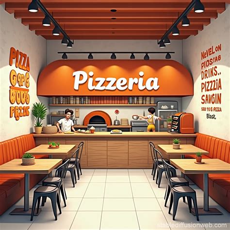 Thematic photo of a welcoming pizzeria interior or exterior with a sign