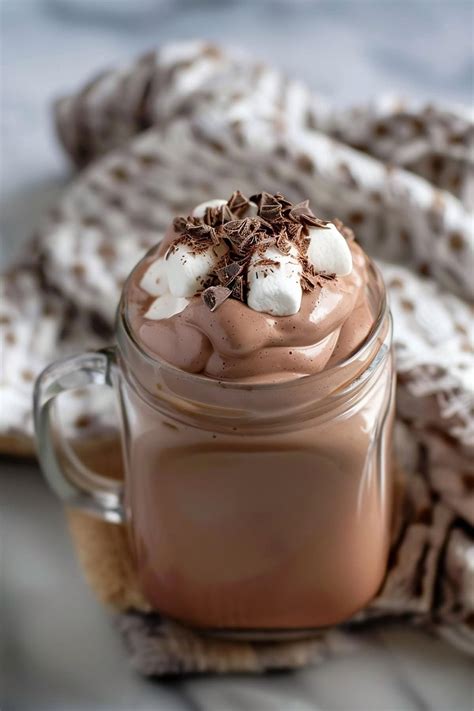 Photo of a hot chocolate mug decorated with whipped cream and chili flakes