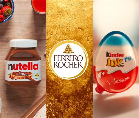 Fotografija različnih Ferrero izdelkov (Rocher, Kinder, Nutella)