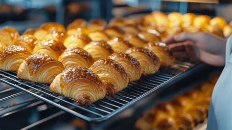 Photo of baked croissants being removed from the oven