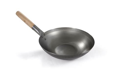 Wok iz ogljikovega jekla z lesenim ročajem in lopatico