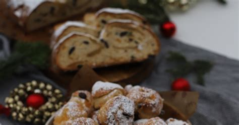Sveže pečen Stollen z razkrito notranjostjo, ki prikazuje sadje in marcipan