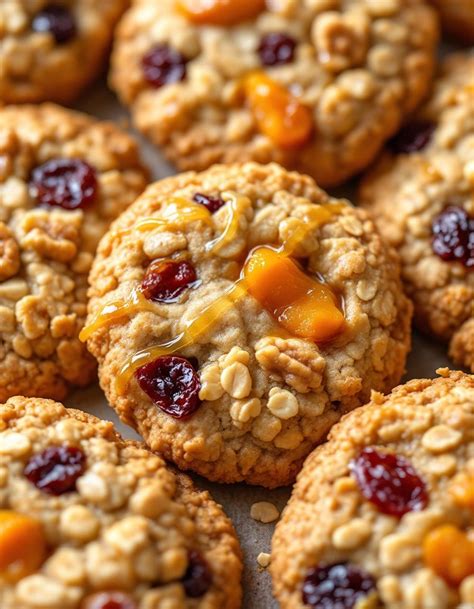 Thematic photo of oat cookies with pine nuts and maple syrup on a baking sheet, with ingredients like oats, pine nuts, and maple syrup in the background