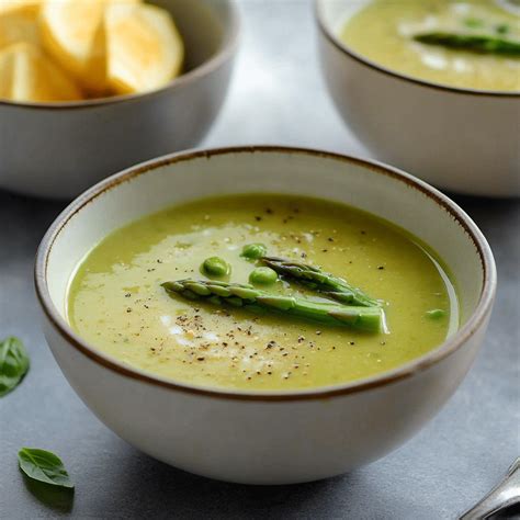 Thematic photo of asparagus soup in a bowl
