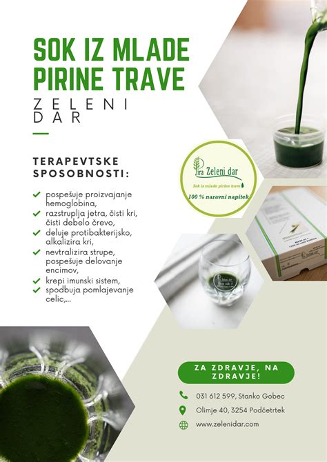infografika o sestavinah soka mlade pirine trave (vitamini, minerali, klorofil)