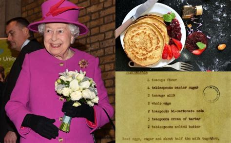 Ilustracija pisma kraljice Elizabete II. z receptom za palačinke.