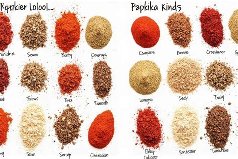 Photo of various types of ground paprika (sweet, hot, smoked).