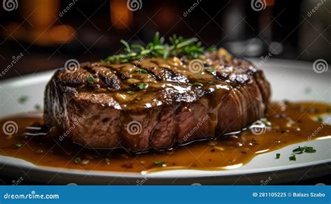Thematic photo of a perfectly cooked steak on a plate