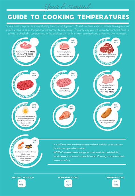 Infographics showing ideal cooking temperatures for different types of meat