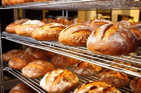 Thematic photo of freshly baked bread on a cooling rack