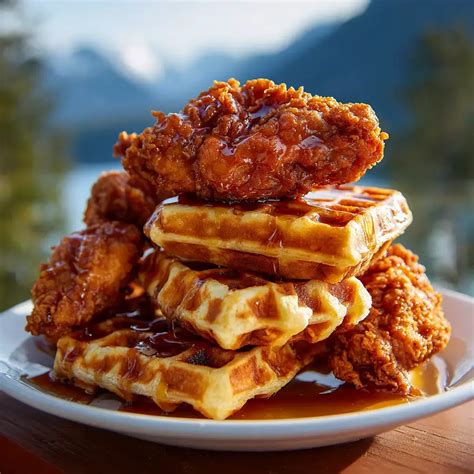 Fotografija krožnika s piščancem in vaflji (Chicken and Waffles)