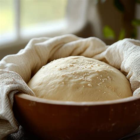 Thematic photo of a bowl with dough covered with a cloth, rising in a warm place