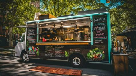 Tematska fotografija: Food truck s hamburgerji, poudarek na svežih sestavinah