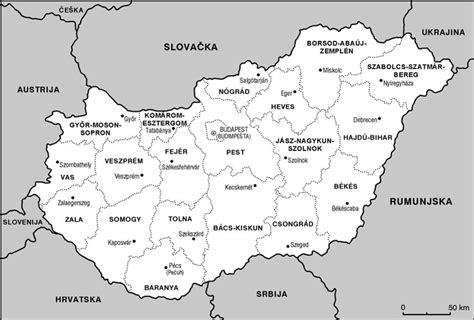 Geografska karta Madžarske z označenima mestoma Szeged in Budimpešta
