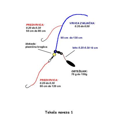 Shema: Tipična naveza za lov lignjev z več vabami