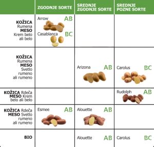Tabela ali infografika s pregledom primernosti sort krompirja glede na kulinarično uporabo.