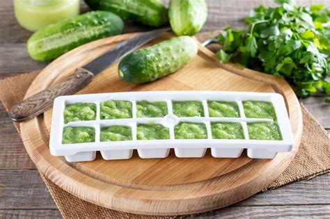 Photo of cucumber puree in ice cube trays