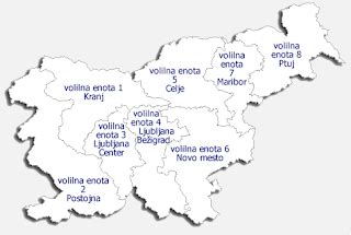 Zemljevid volilnih enot in okrajev v Sloveniji