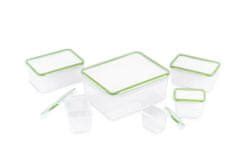 Diagram, ki prikazuje različne tipe plastičnih posod za shranjevanje živil in njihove lastnosti