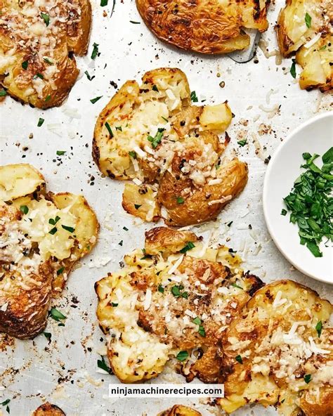 Smashed potatoes with herbs and spices