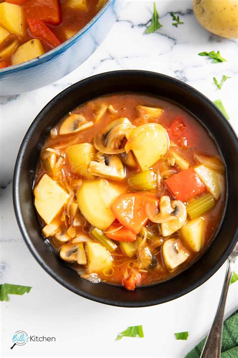 A bowl of hearty mushroom and potato stew