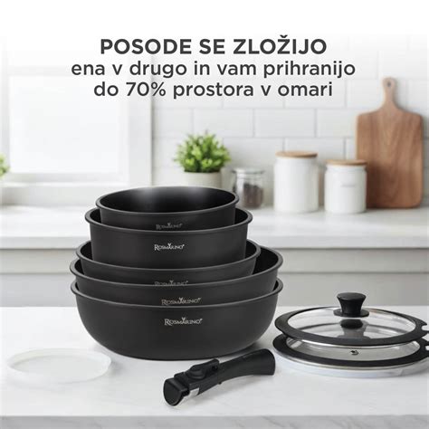 Ilustracija prihranka prostora s setom posod Rosmarino Click&Cook