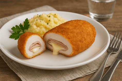 Tematsko foto paniranega piščančjega rola (cordon bleu)