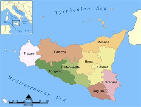Stara mapa Sicilije, ki prikazuje Trabio in zgodovinske trgovske poti