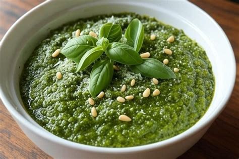 Sveže pripravljen Pesto alla Genovese v možnarju