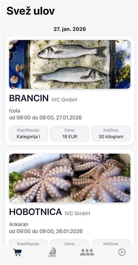 Tabela s priporočenimi vrstami rib in morskih sadežev za juho
