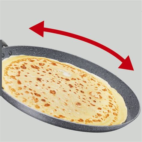 Shematski prikaz lastnosti ponve za palačinke (nizek rob, non-stick premaz)
