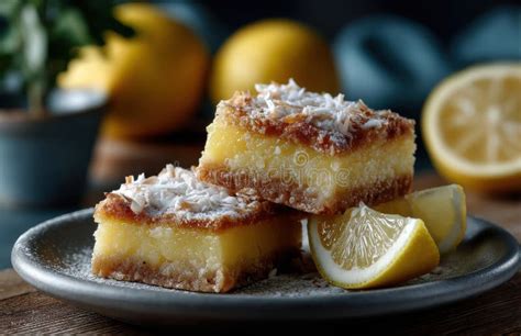 Thematic photo of fresh lemons and coconut flakes