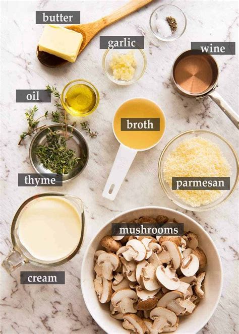 Infographic showing ingredients for mushroom cream sauce