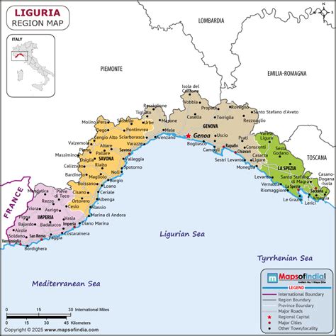 Historical map of Liguria region in Italy