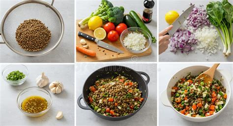 Step-by-step photo collage of lentil patty preparation