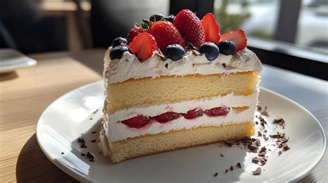 Photo of a beautifully decorated sponge cake with forest fruits and cream