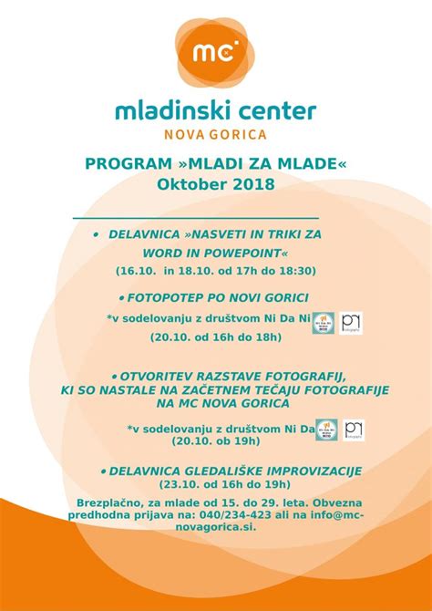 Mladinski center Nova Gorica, skupinske aktivnosti za mlade