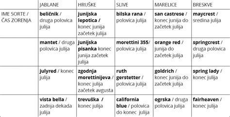 Tabela najboljših zgodnjih sort koničastega zelja