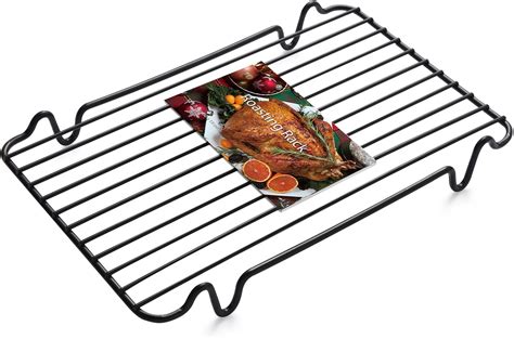 Photo of a roasting pan with a metal rack in an oven