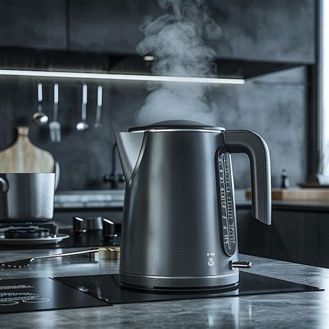 Themastic photo of a modern, sleek soup kettle in a professional kitchen setting.