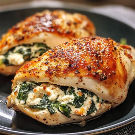 Thematic photo of chicken stuffed with spinach and ricotta
