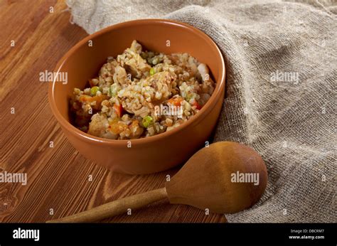 Thematic photo of buckwheat porridge with chicken and vegetables