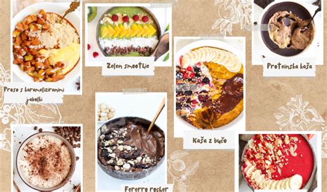 Ilustracija različnih zdravih sestavin za zajtrk, kot so sadje, jogurt, oreščki in žita.