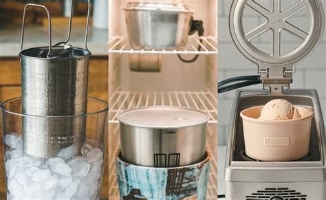 Infographic comparing different types of ice cream makers: compressor, freezer bowl, and frozen ingredient